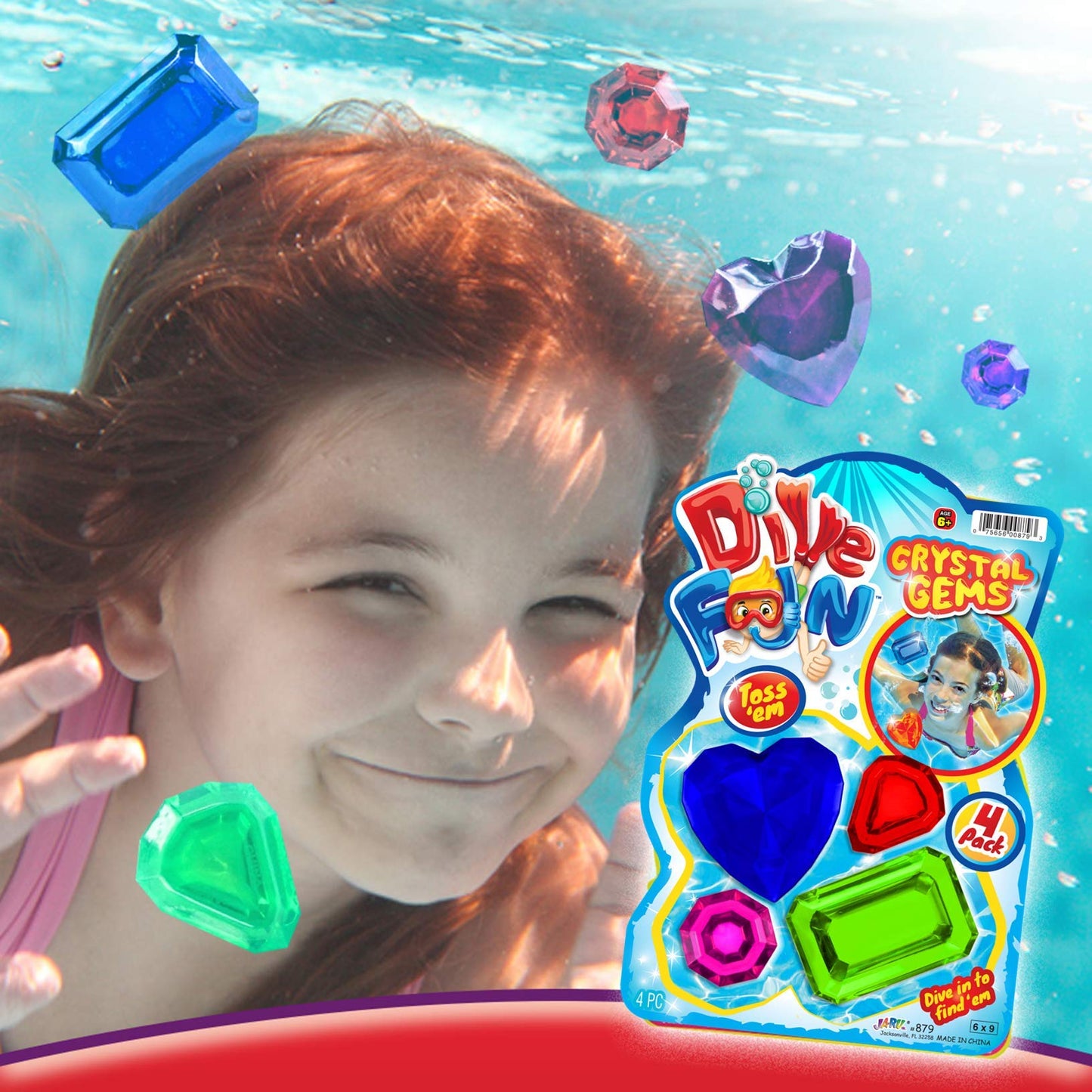 Ja-Ru Dive Fun Crystal Gems Diving Toys (1 Pack 4 Gems) Beach, Bath, & Pool Toys For Kids, Girls & Boys. Swimming Underwater Diving Activity Water Jewels Toys. Pool And Mermaid Party. 879-1P
