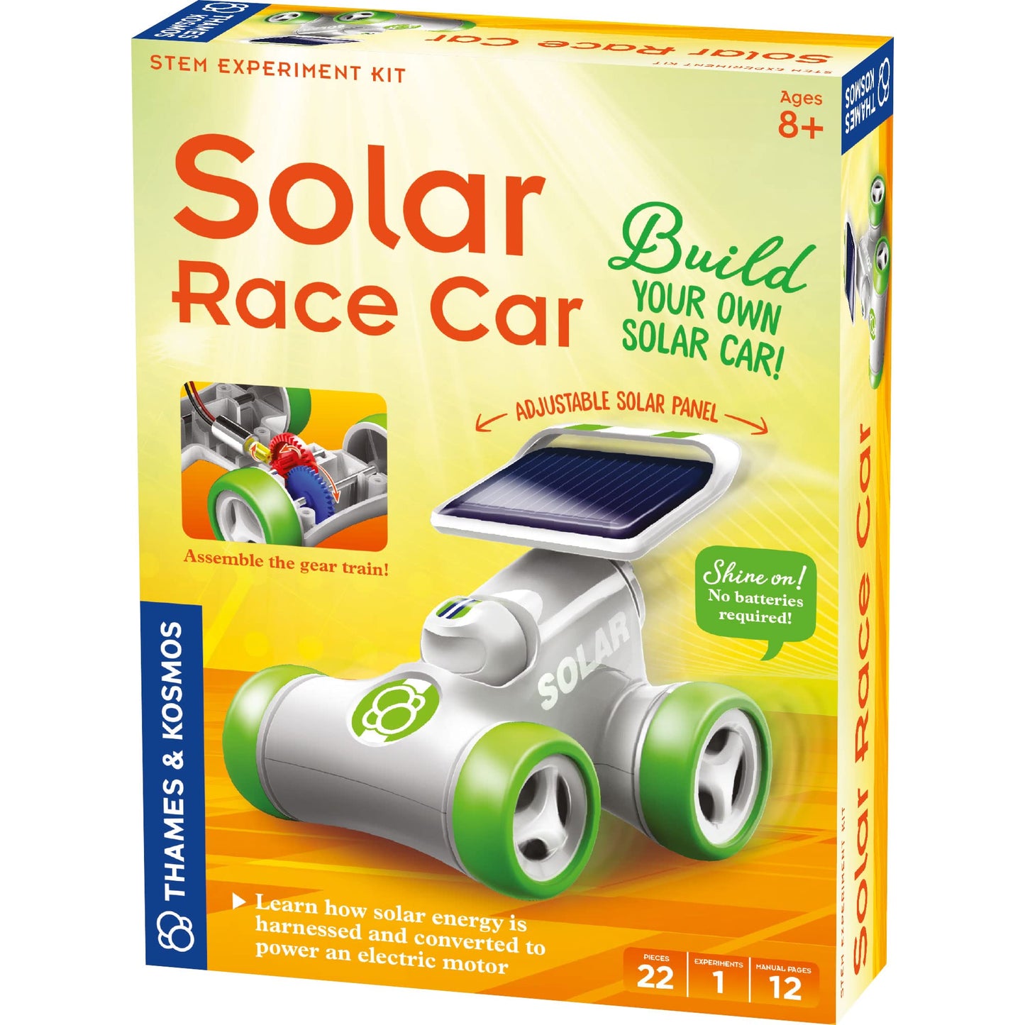 Thames & Kosmos Solar Race Car Stem Experiment Kit | Build A Solar-Powered Race Car | No Batteries Required | Learn About Photovoltaic Technology & Sustainability | Solar Panel Included | For Ages 8+