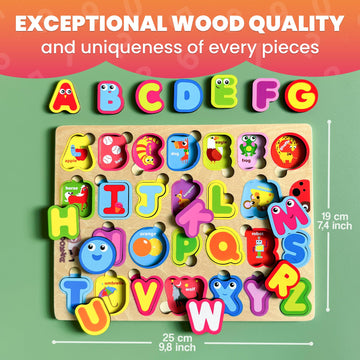 Quokka Montessori Alphabet Puzzle For Toddlers - Educational Wooden Toys For Kids Ages 3-5, Learning Letters And Abc Recognition, Preschool Activity Board For Fine Motor Skills And Learning Activities