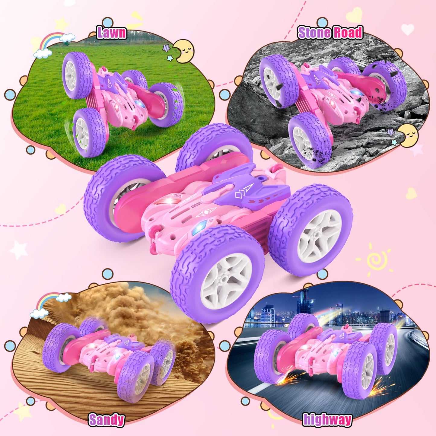 Jimdella Remote Control Car,360 Flips Rotating Stunt RC Cars,Double Sided RC Car with LED Lights,New Upgrade 2.4Ghz All Terrain