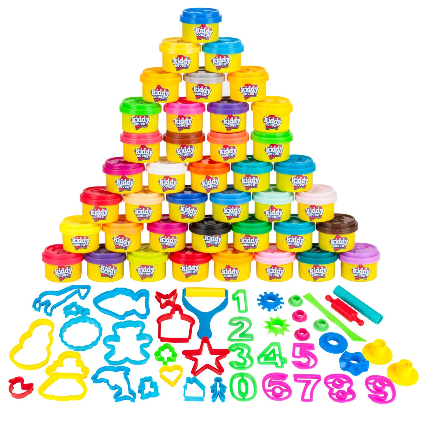 Kiddy Dough 40 Pack Of Birthday Party Favors Bulk Dough & Clay Pack - Includes Molded Animal Shaped Lids + 40 Shapes & Numbers D