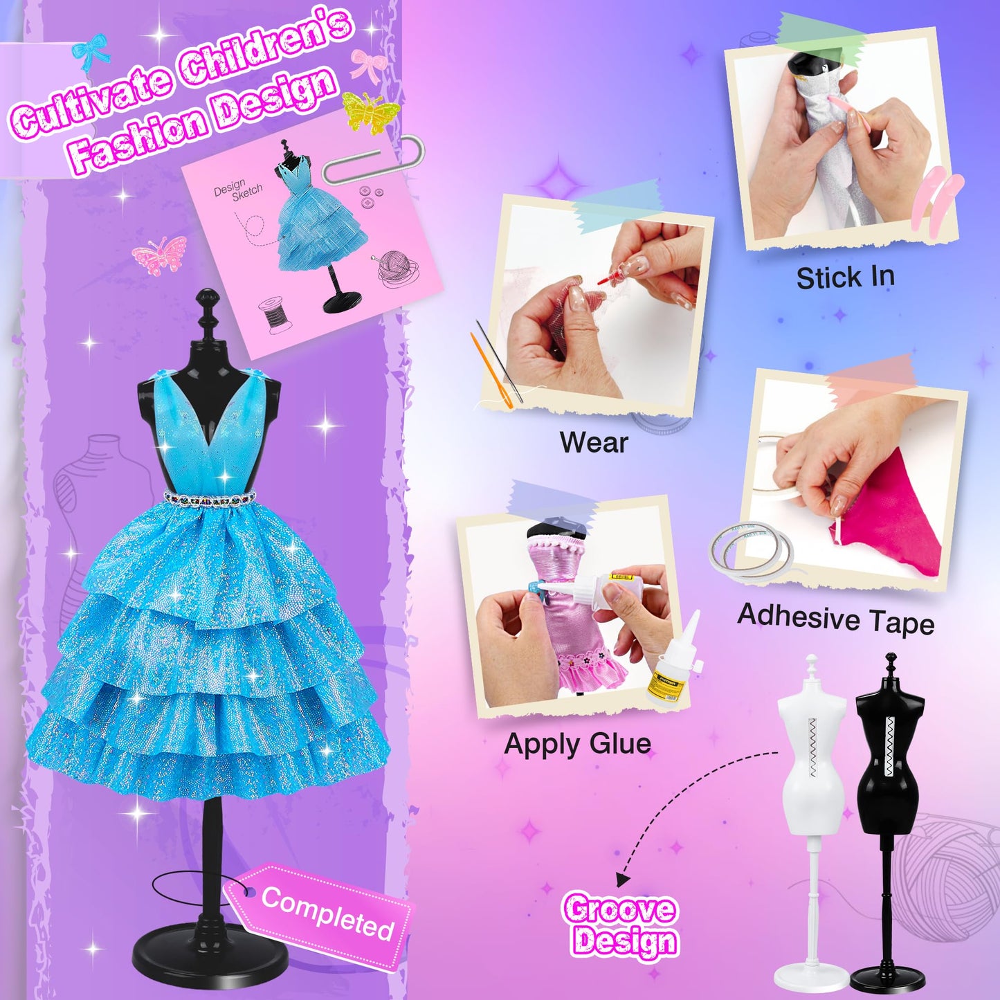 Minifun 1500+Pcs Fashion Designer Kit For Girls, Sewing Kit With 7 Mannequins, Diy Arts And Crafts Kit For Kids, Doll Clothes Making Kit, Girl Toys For Age 6 7 8 9 10 11 12 Year Old Gifts