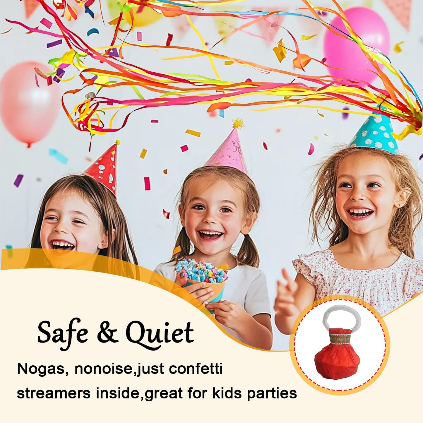 100 Pack Streamer Poppers, 6 Color Mix No Mess Confetti Poppers,Party Poppers No Mess Streamers Easy to Clean Handheld Streamer