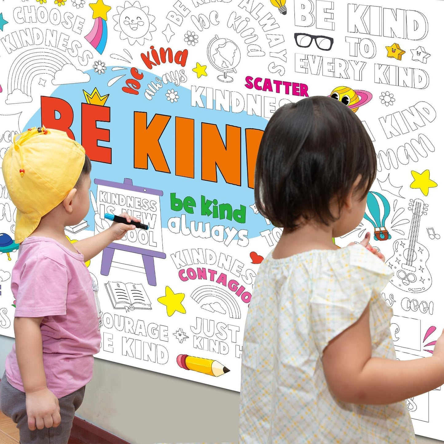 Naozinebi Be Kind Coloring Poster For Kids Giant Coloring Poster Large Positive Coloring Tablecloth Jumbo Coloring Books For Kid