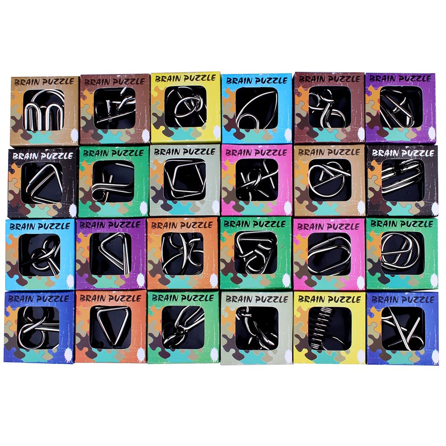 Ahyuan 24 Pack Metal Puzzles Easter Basket Stuffers Iq Wire Metal Puzzles With Paper Box Gift Package Great Educational Metal Puzzle Games Toys Magic Trick Toy For Party Favor Kids Adults Challenge