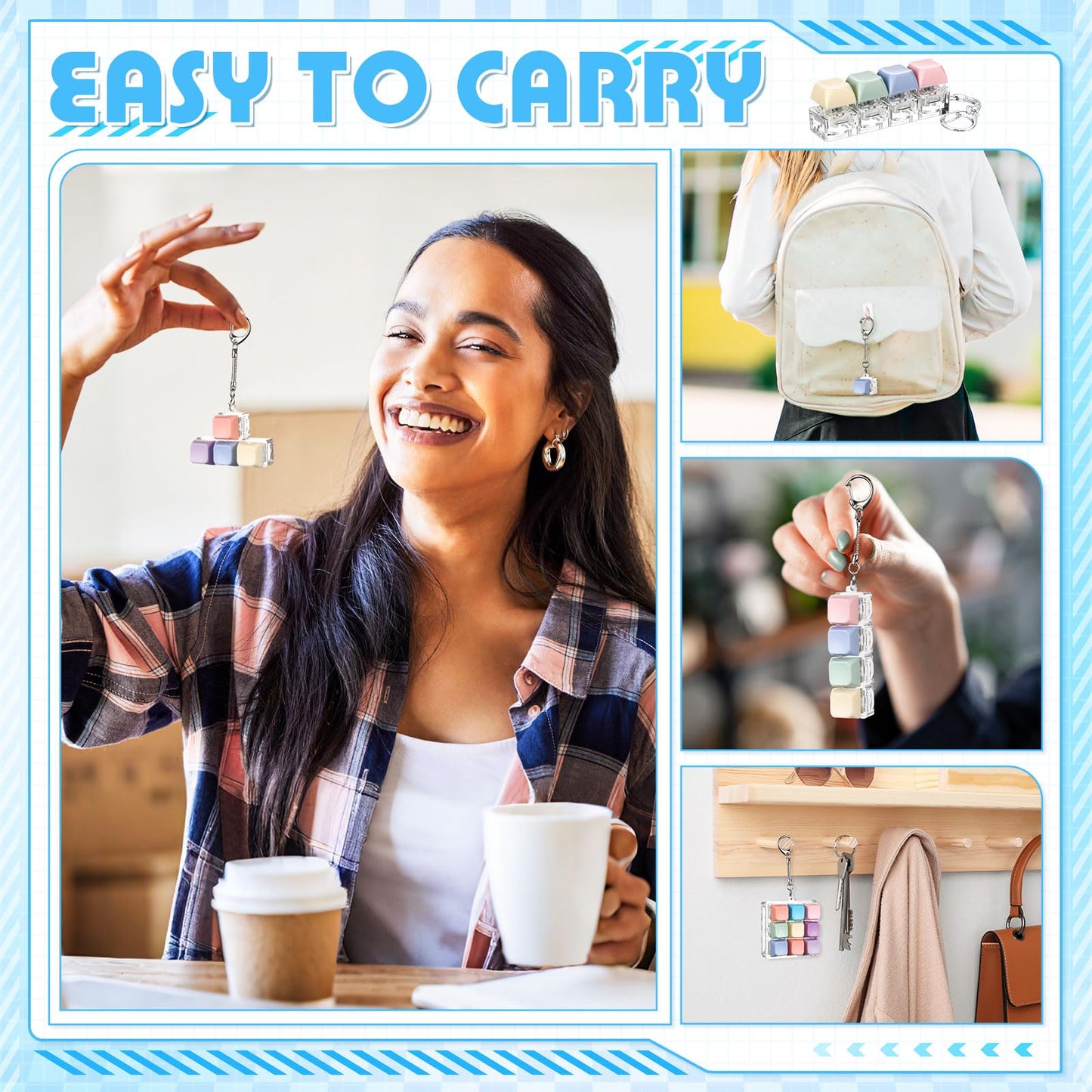 Halloscume 5 Pcs Keyboard mature-themed Fidget Toy Clicker Toy in 5 Styles Keyboard Fidget Keychain Cube Mechanical Key Button Clicker Stress Relief Gift for Office Home Pass Time (Pastel Colors)