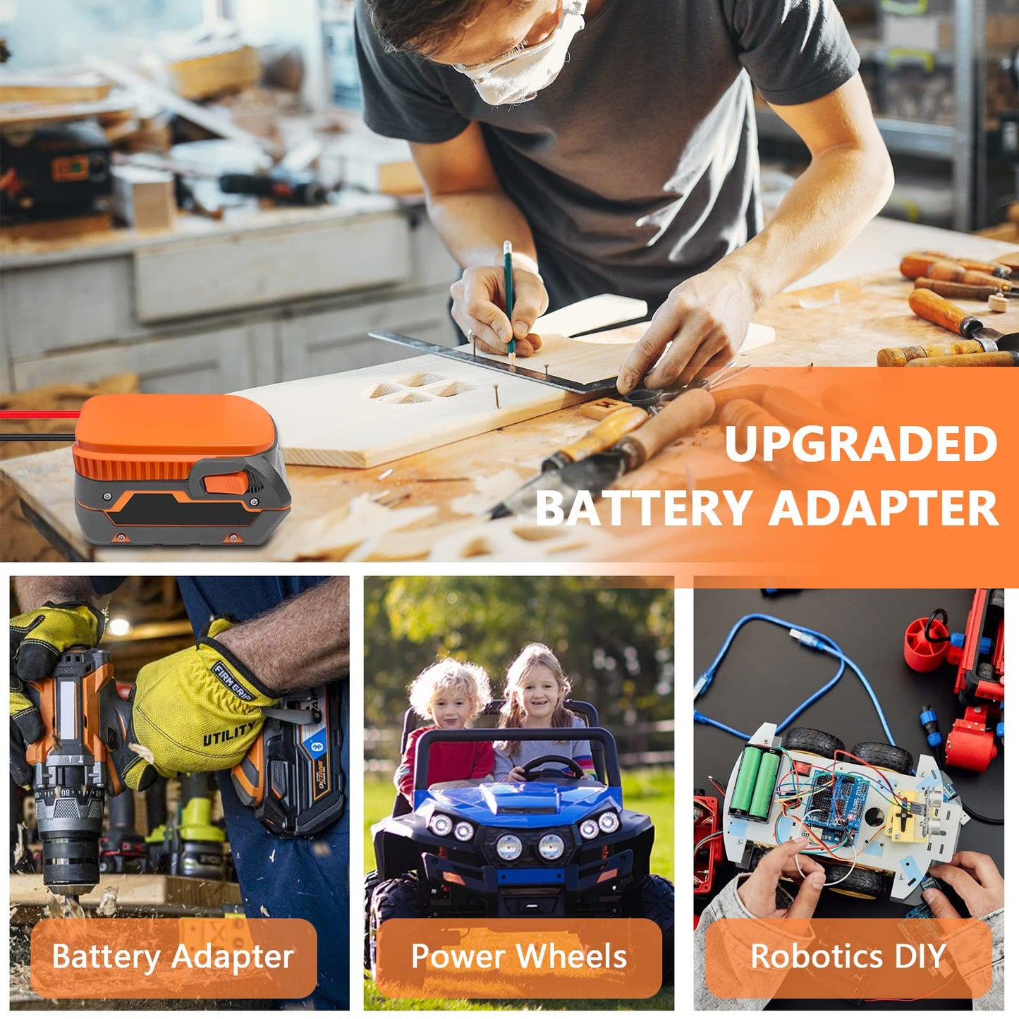 EID 2 Packs Power Wheels Adapter for Ridgid Battery 18V AEG Hyper Li-ion Battery Dock Power Connector with 14AW Wire and Fuse fo