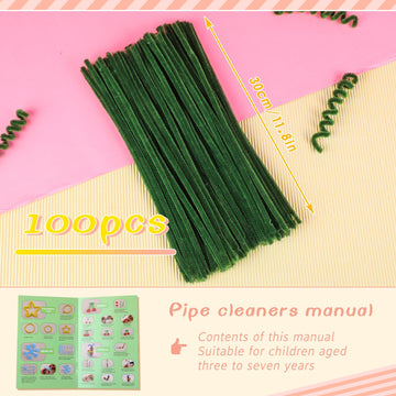 Giwrmu 100 Pieces Pipe Cleaners Chenille Stem, Army Green Pipe Cleaners Craft, Fuzzy Sticks Craft Supplies, Colored Pipe Cleaner