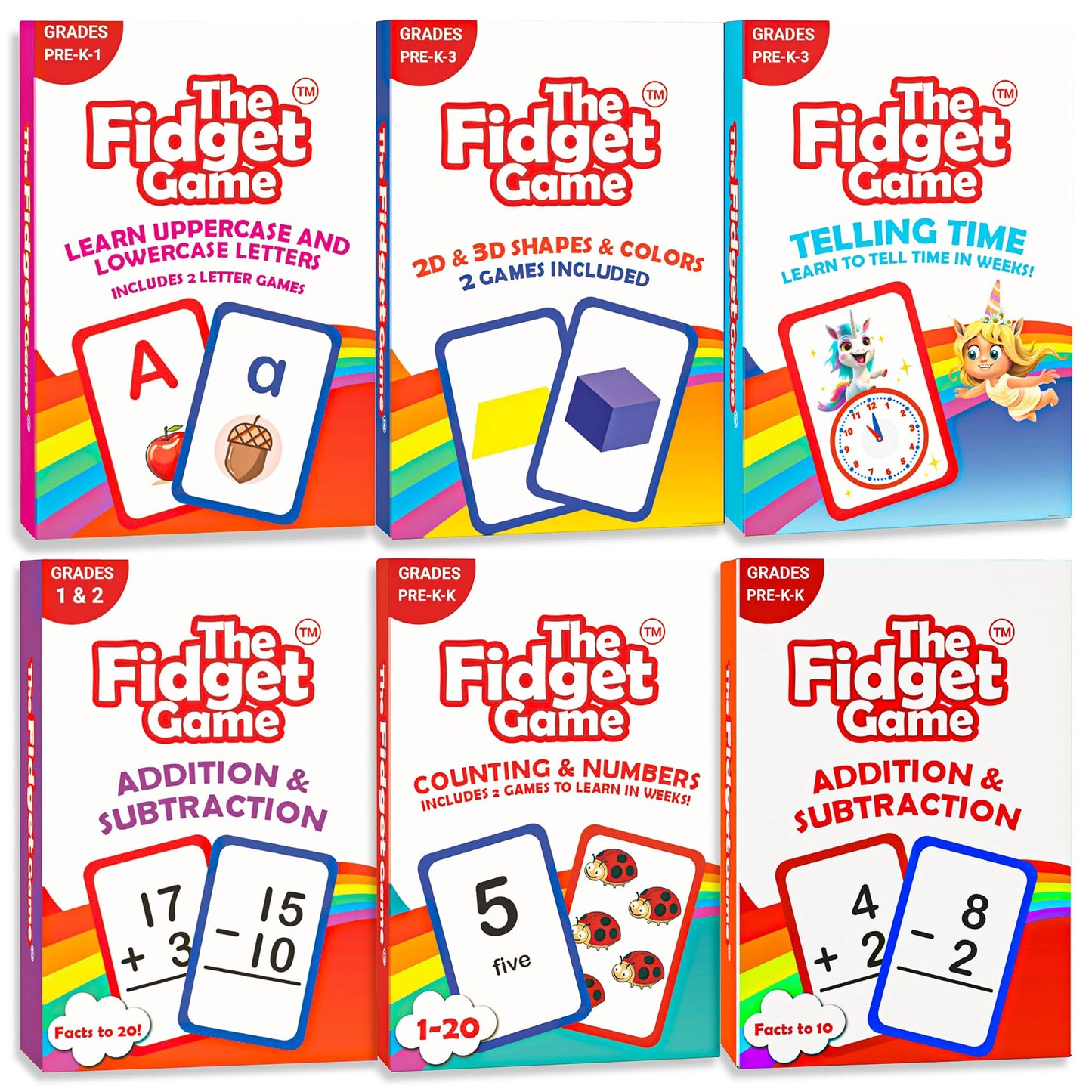 The Fidget Game Flash Cards For Children Ages 3+ - Learning Tools For Letters, Numbers, Addition & Subtraction, Shapes & Telling Time. Preschool Kindergarten Flashcards