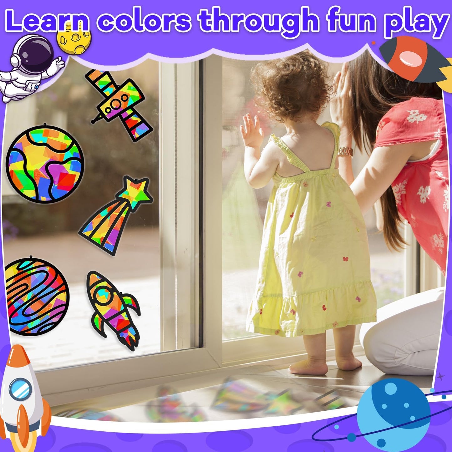 Lonfliness 32 Sets Solar System Suncatchers Crafts Kit DIY Outer Space Window Stained Glass Effect Paper Planet Home School Clas