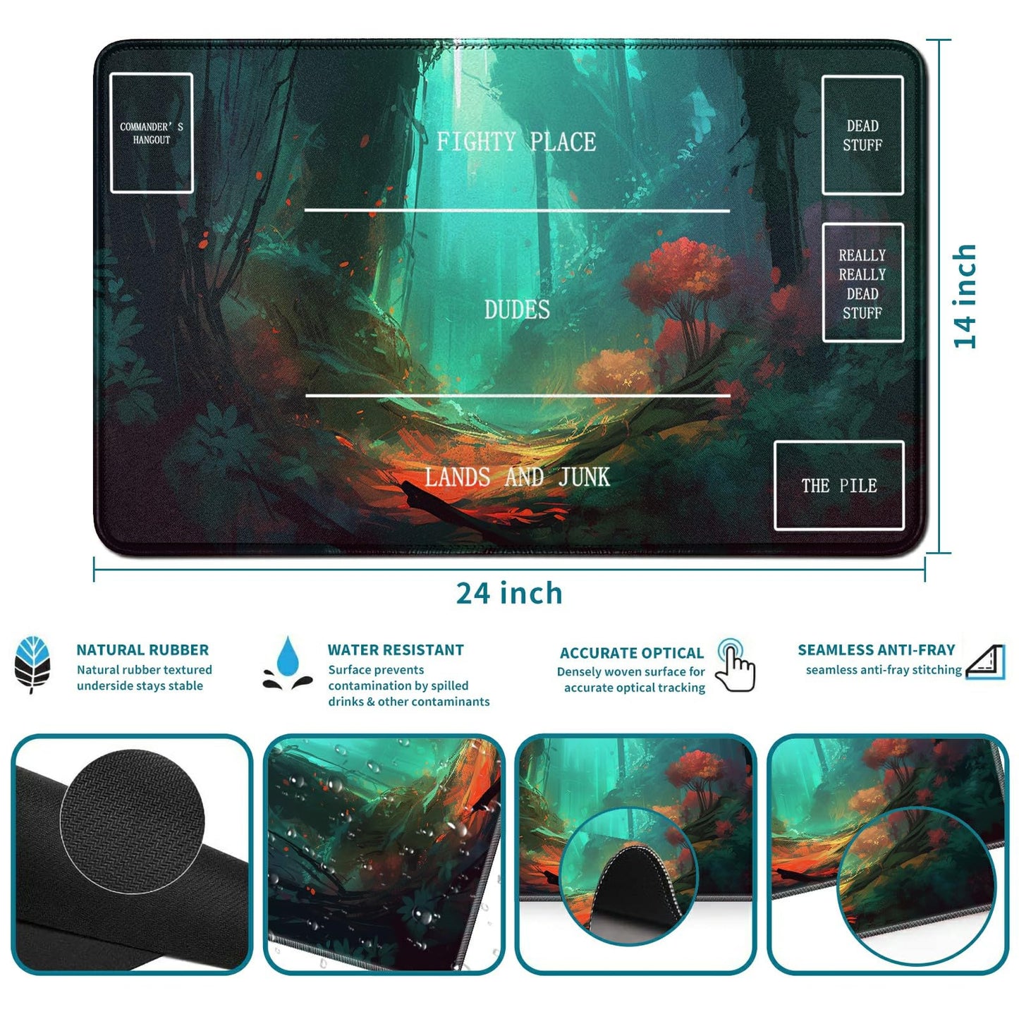 Rwutytiul Forest Card Playmat 24 X 14 Inch With Tube Bag, Card Gameplay Desk Mat With Zones For Commander Deck Mtg Rpg Ccg Tcg C