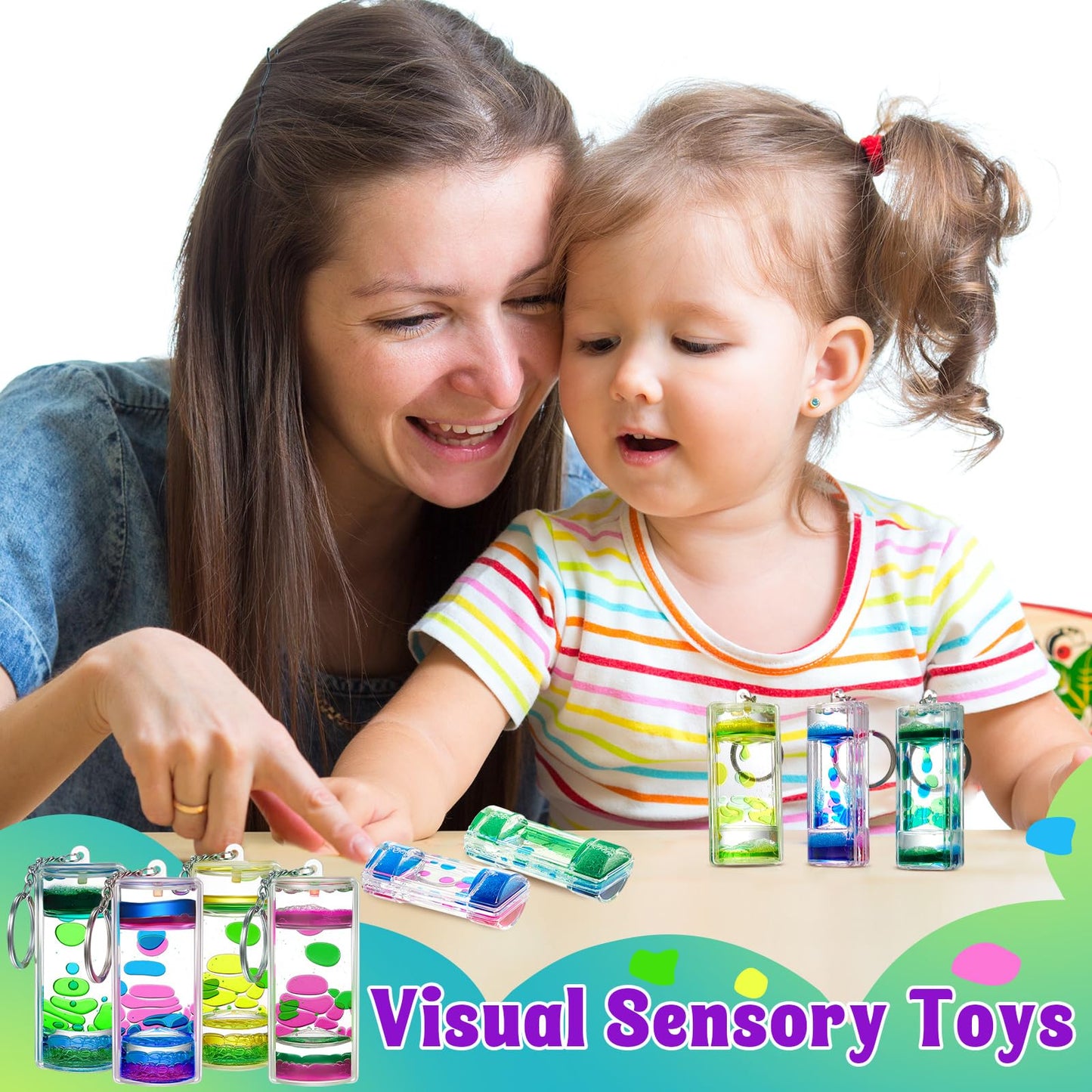 12 Pcs Liquid Motion Bubbler Keychains Colorful Bubbler Sensory Toys Liquid Timers Key Chain Fidget Keychain Stress Relief Gifts Calming Toys Party Favors Bag Pendant 4 Styles (Vibrant Color)