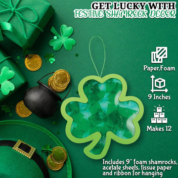 Shamrock Craft Kit - Makes 12, 9 Inch Shamrocks - Tissue Paper and Acetate - Crafts for Kids and Fun Home Activities