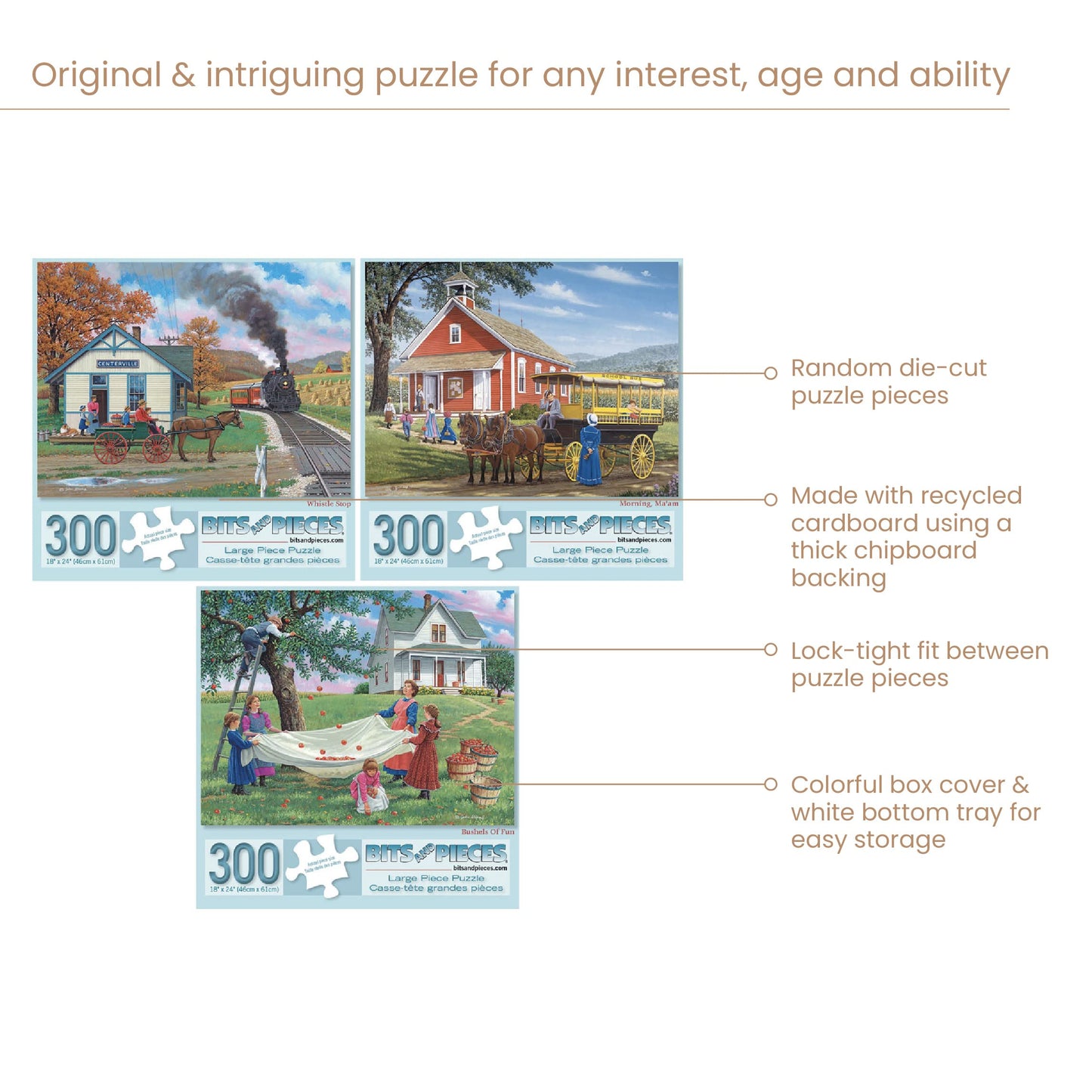 Bits And Pieces – Value Set Of Three Large 300 Piece Jigsaw Puzzles For Adults – Sunny Season Collection By Artist John Sloane, Completed Puzzle Size: 18' X 24'