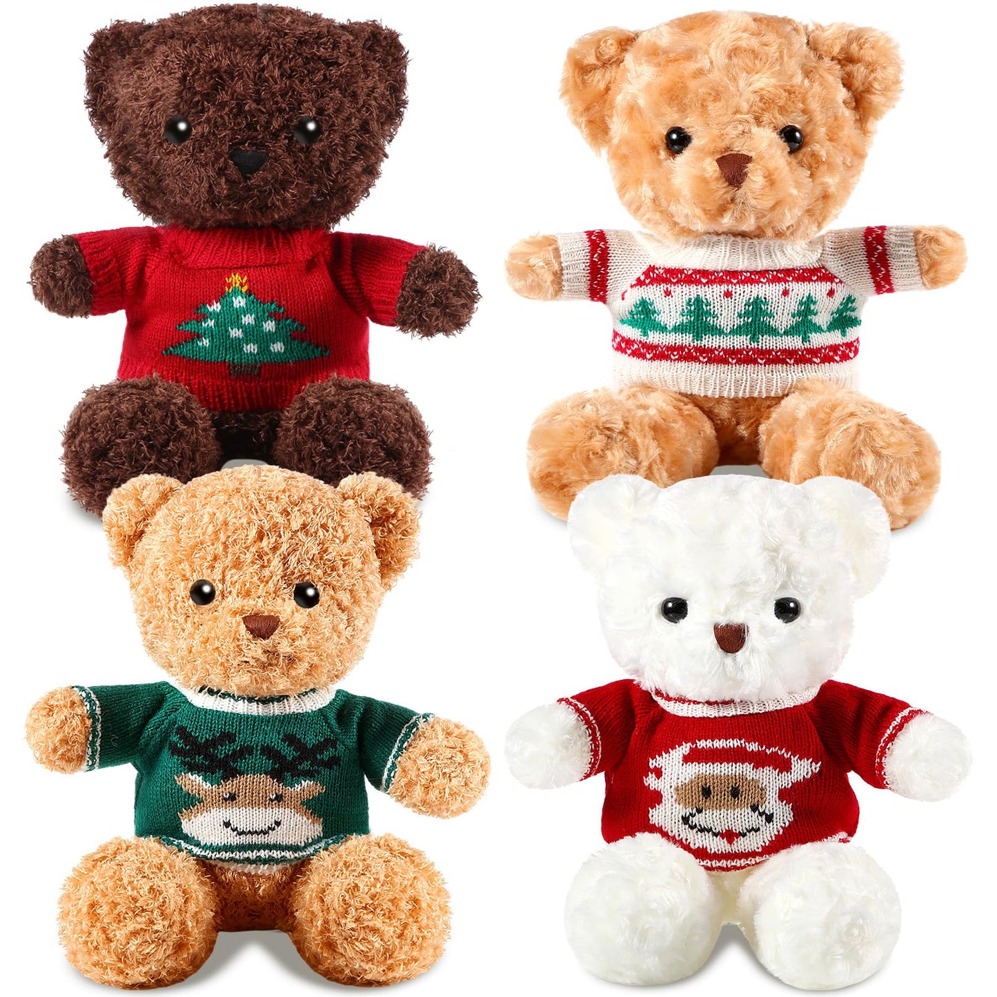 Glimin 4 Pcs Christmas Bear Stuffed Animals With Doll Clothes 12 Inch Cute Plush Bear With Removable Sweater Hoodie Xmas Doll Ac