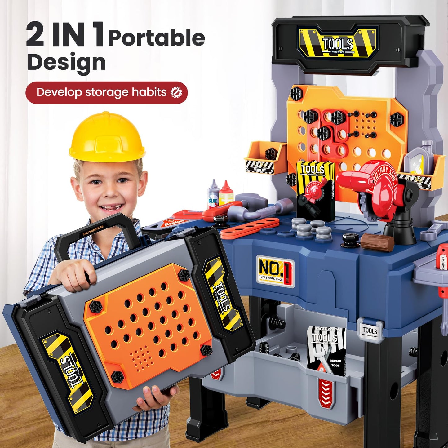 Kids Tool Bench, Toddler Workbench with Electric Drill and Realistic Toy Tools, Toy Tool Bench Workshop, Pretend Play Kids Tool