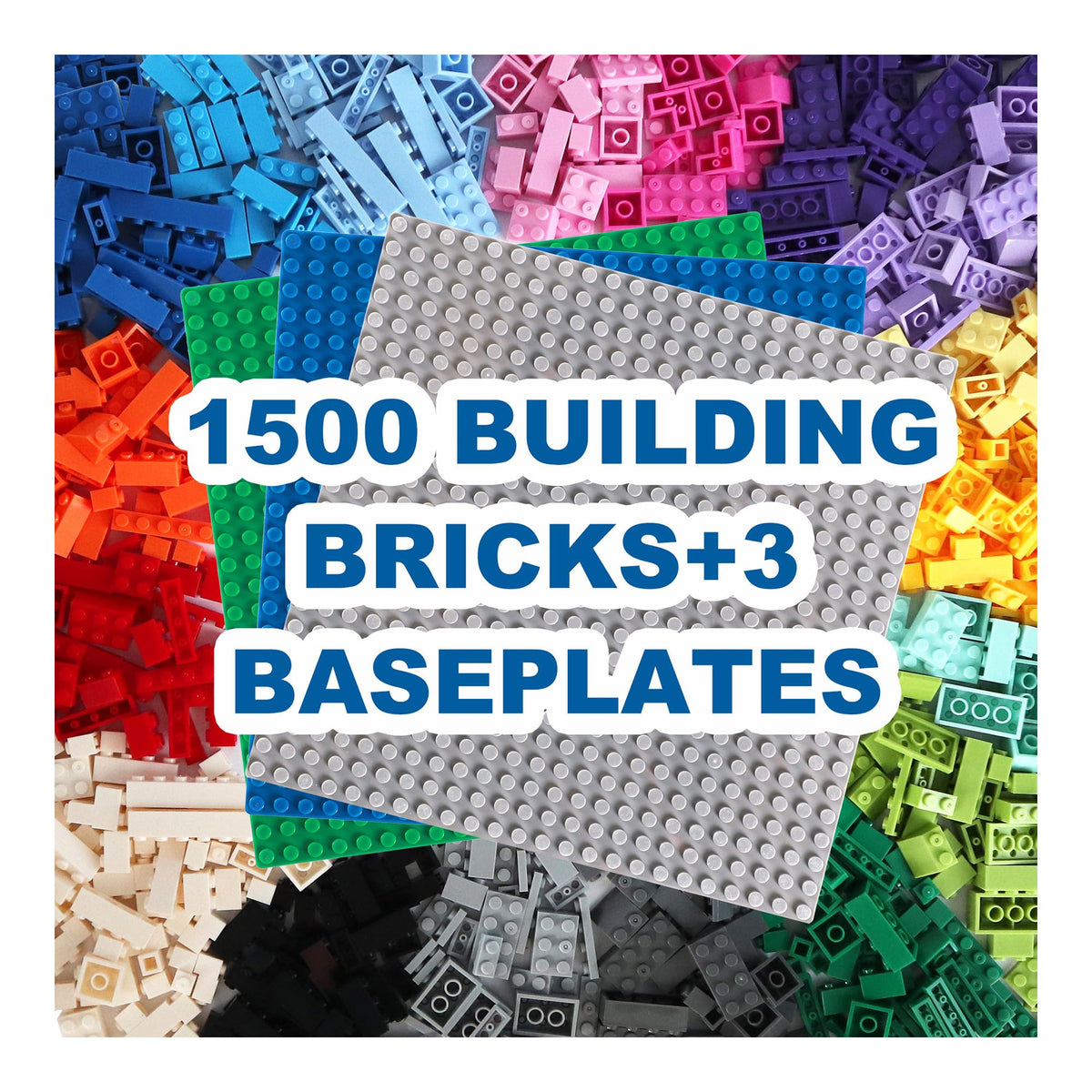 Fizzvolta 1500PCS Classic Building Bricks Set with 3 Baseplates
