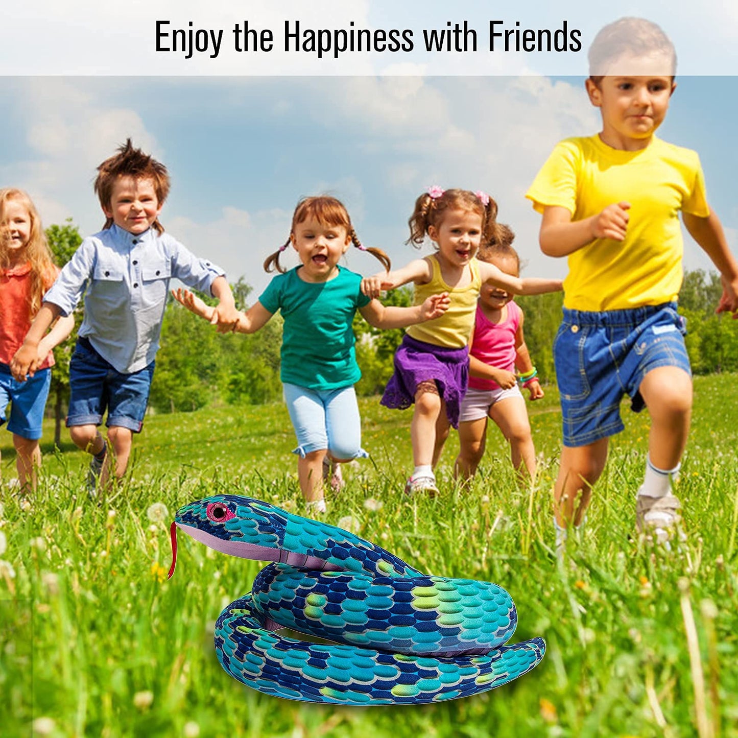 Tormays Realistic Anaonda Stuffed Animal, Large Snake Plush Toy Gifts Giant Stuffed Snake For Kids, 100 Inch Long, Blue