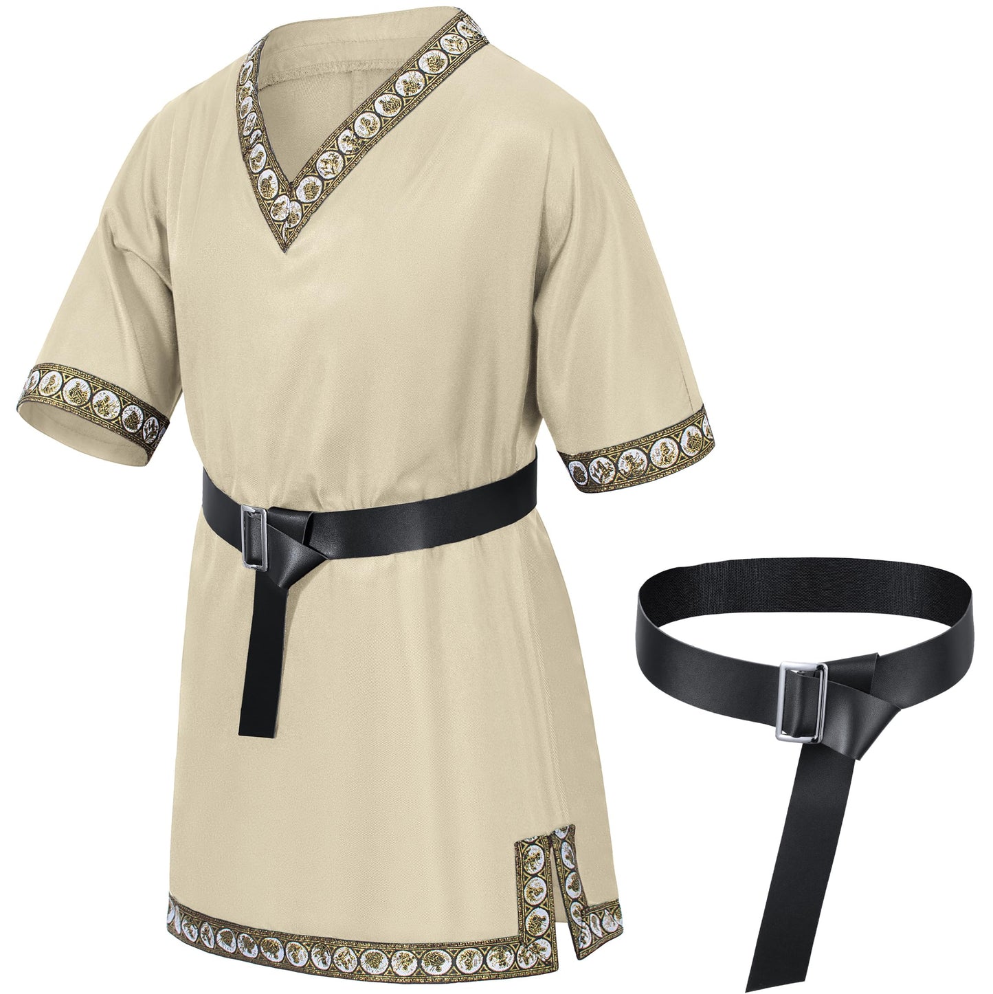 Kids Medieval Costume Boys Viking Tunic Knight Warrior Renaissance Shirts With Belt 4-6T Beige