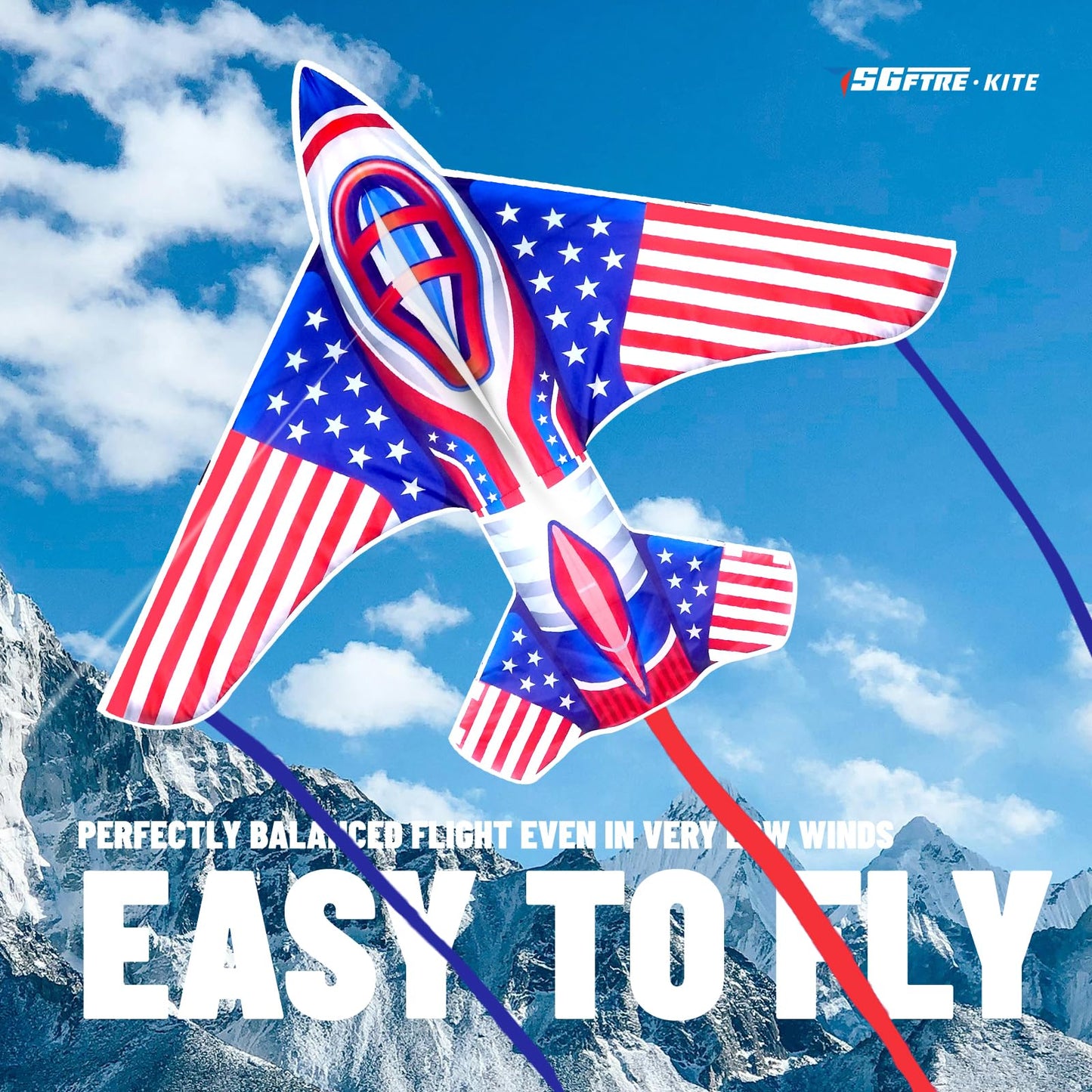 Flag Airplane Kite Easy To Fly Kids Kites For Ages 3-5, Huge Size Durable Beach Kite For Family Outdoor Games & Activities, Perf