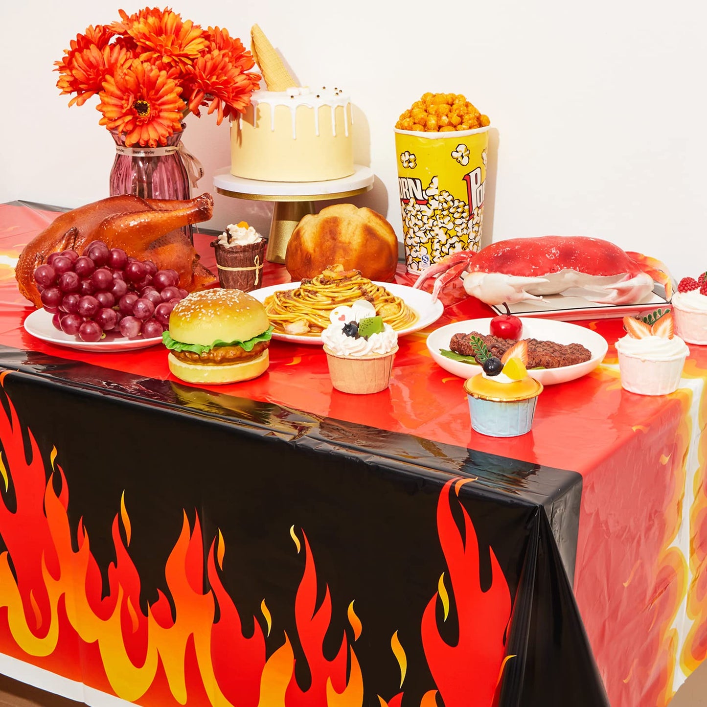 Fire Heroes Table Cloth Firefighter Themed Birthday Party Supplies Plastic Firefighter Table Cover Flame Theme Firefighter Table