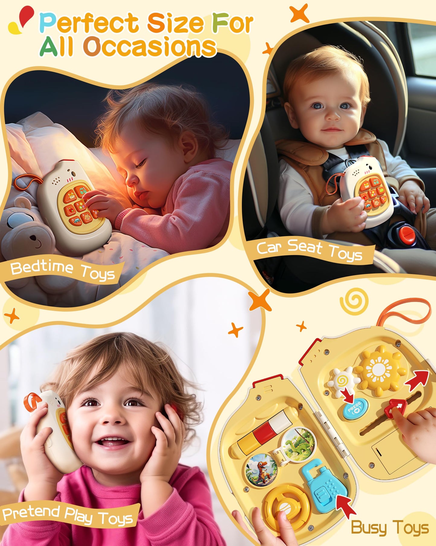 Jovow Baby Phone With Music For Toddler, Montessori Busy Board, Kids Sensory Board, Early Educational Toy For Toddlers 1-3, Moto