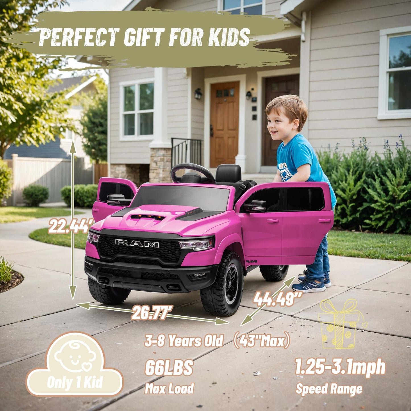 Yofe Ram 1500 Ride On Toys For Kids 4-8, Ride On Pickup Truck For Toddlers With Remote Control,12V Battery Powered Car With Trun