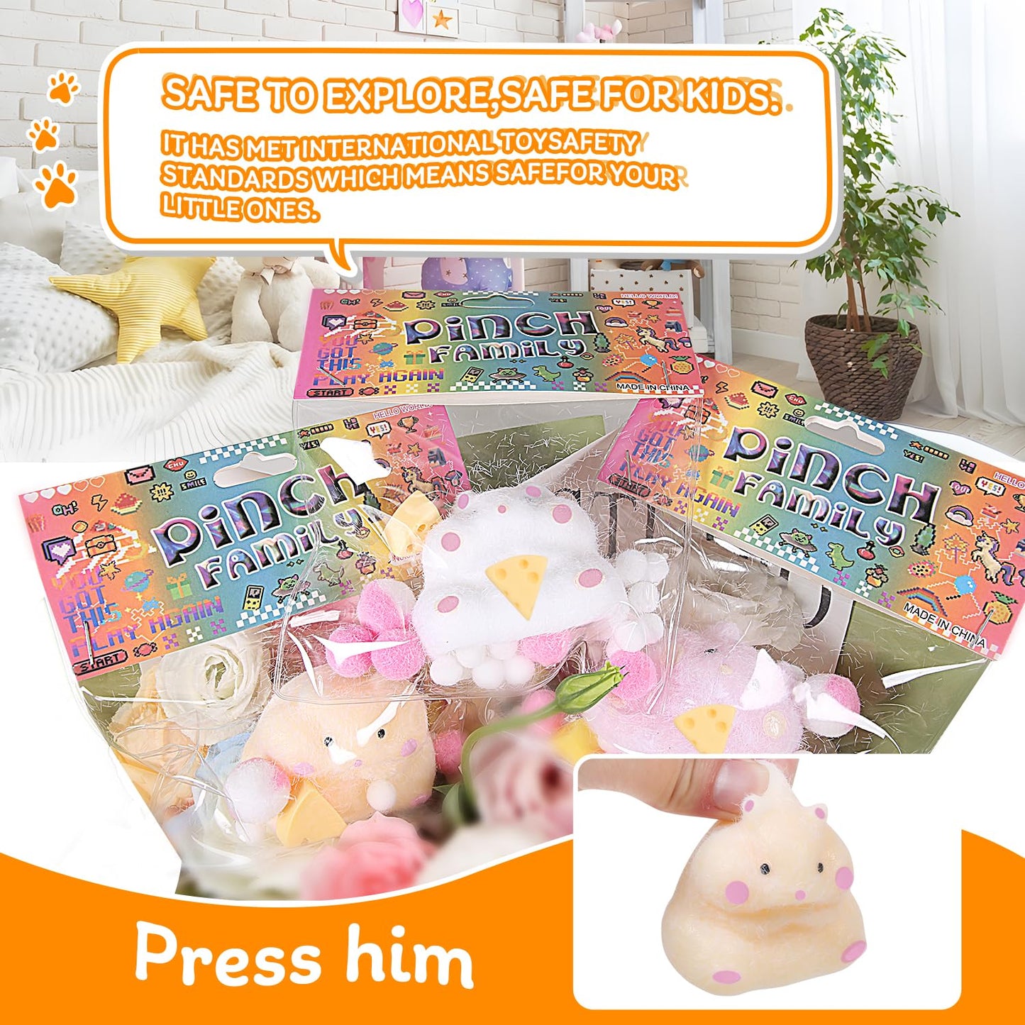 3pcs Squishy Hamster Squeeze Toys,3inch Big Cute Soft Stress Relief Squishies for Kids Party Favors, Pinch Family, Fidget Toys S