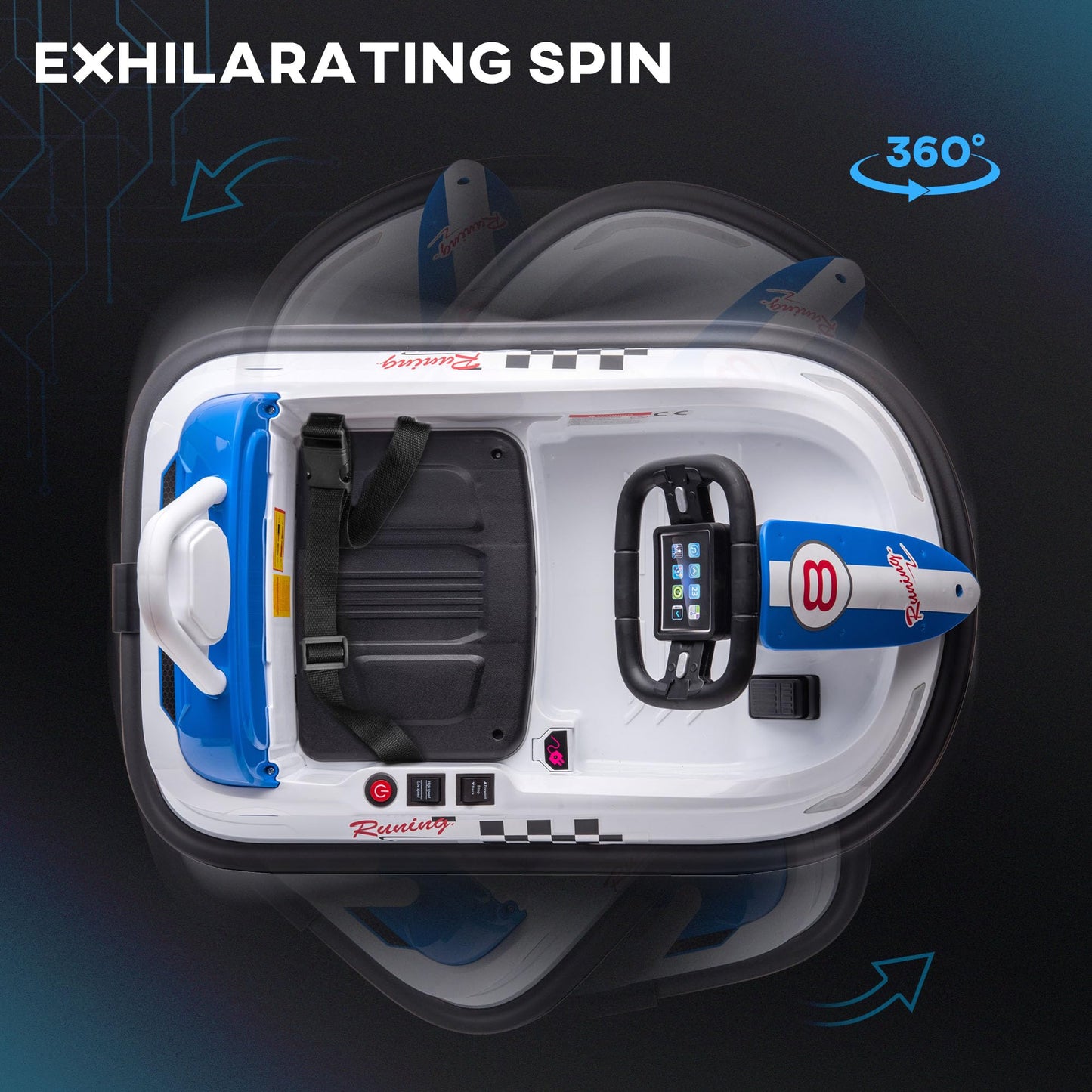 Aosom Toddler Bumper Car, 360 Rotation 6V Kids Electric Ride On Bumper Car With Eva Bumper Edges, Twins Motor, Songs, Horn, Led