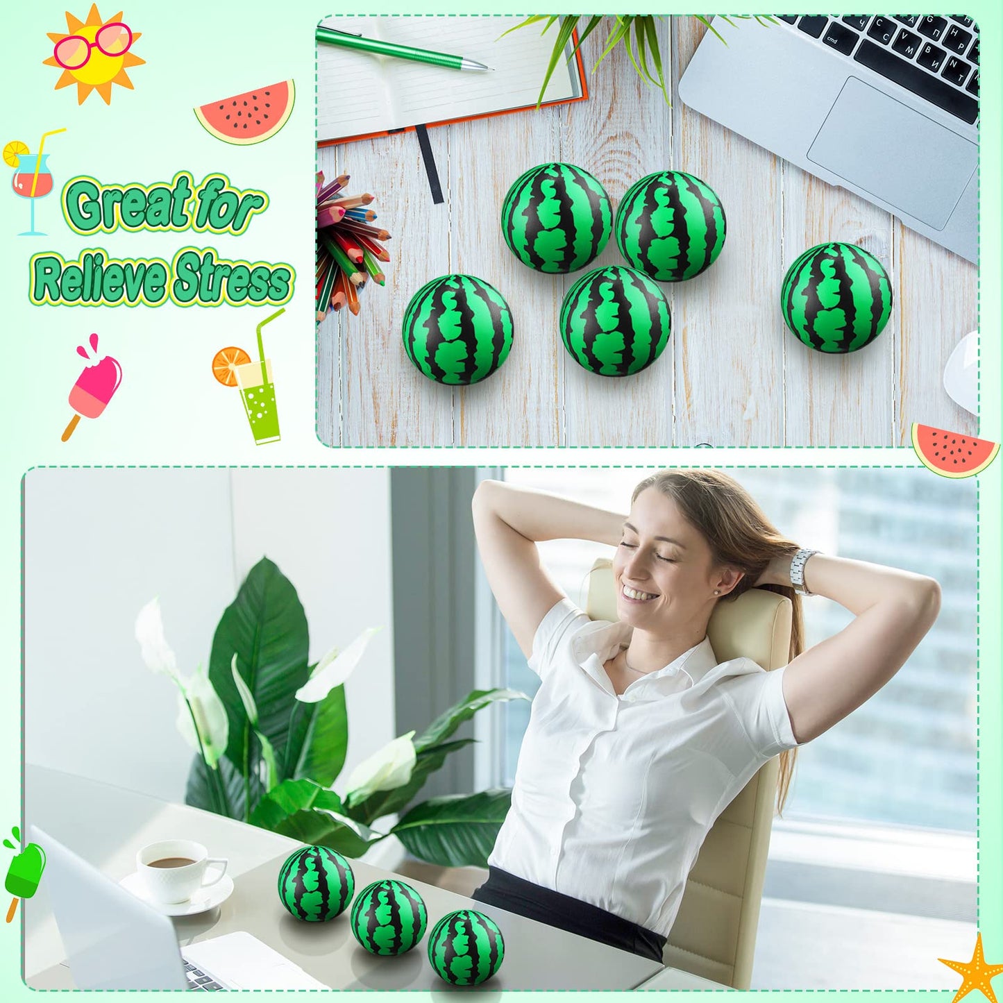 Zhanmai 36 Pack Watermelon Stress Balls Party Favors 2.5 Inch Sensory Fidget Toy Mini Watermelon Foam Balls One in a Melon Party Decorations Summer Pool Toys for Children mature-themeds Stress Relief Gifts