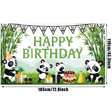 Cartoon Panda Birthday Decorations Panda Backdrop For Party Supplies Animal Themed Banner Green Bamboo Background Baby Shower Photo Background Kids Children Newborn Birthday Party Table Decor
