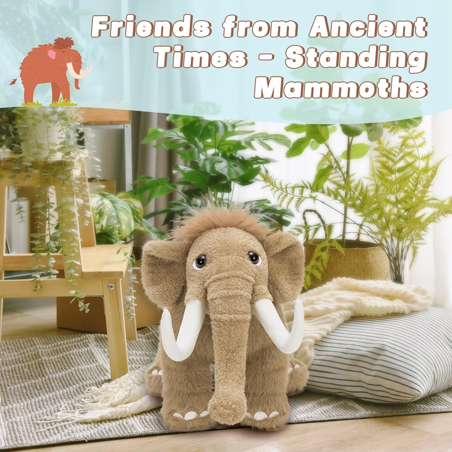 Beniny Woolly Mammoth Plush Toy, Cute Soft Mammoth Stuffed Animal For Boys Girls Kids, 16'' Cuddly Christmas Birthday Gift For A
