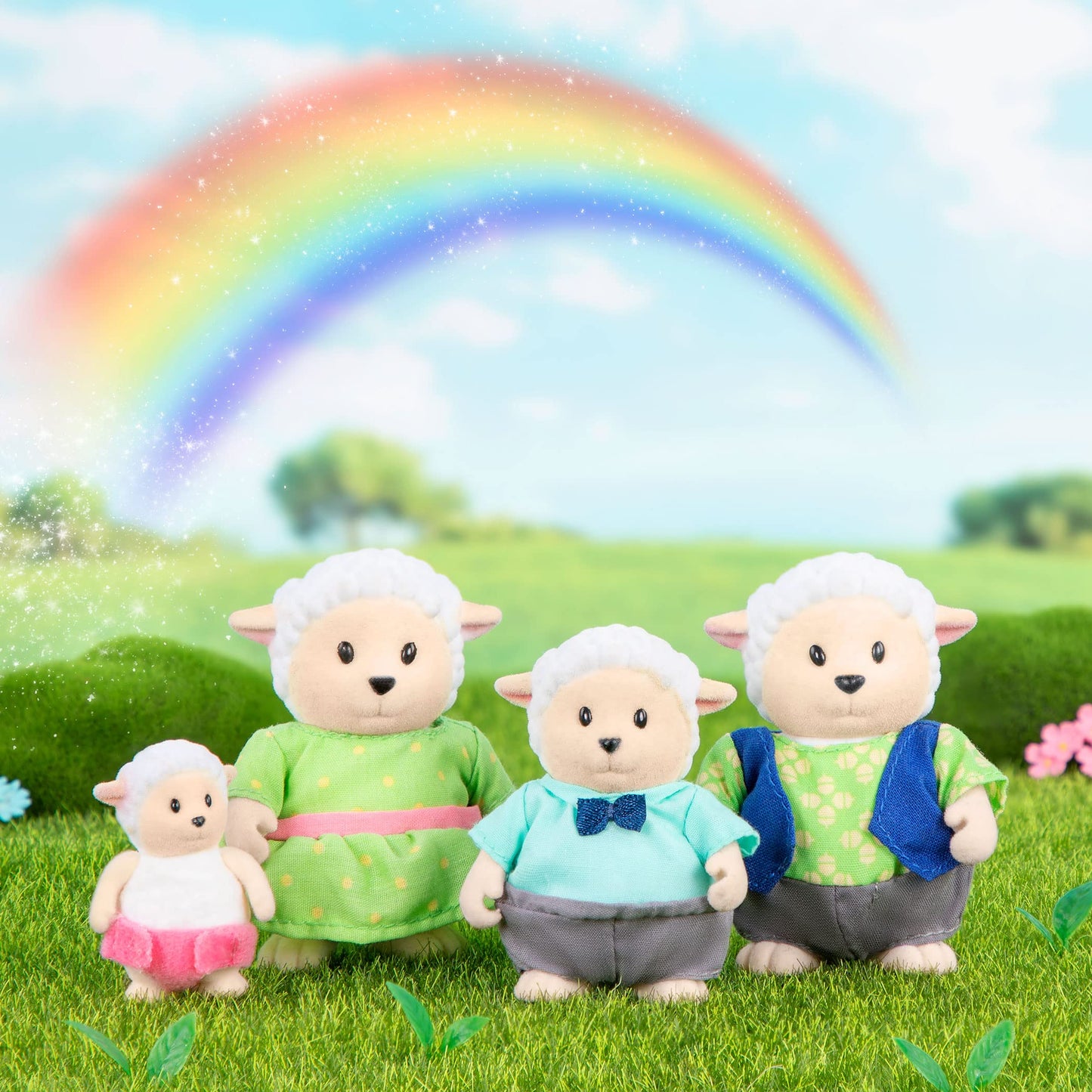 Li'L Woodzeez – The Snipadoodles Sheep Family – Set Of 4 Collectible Posable Sheep Figures With Storybook – Pretend Play Doll Figures – Gift Toy For Kids Age 3+