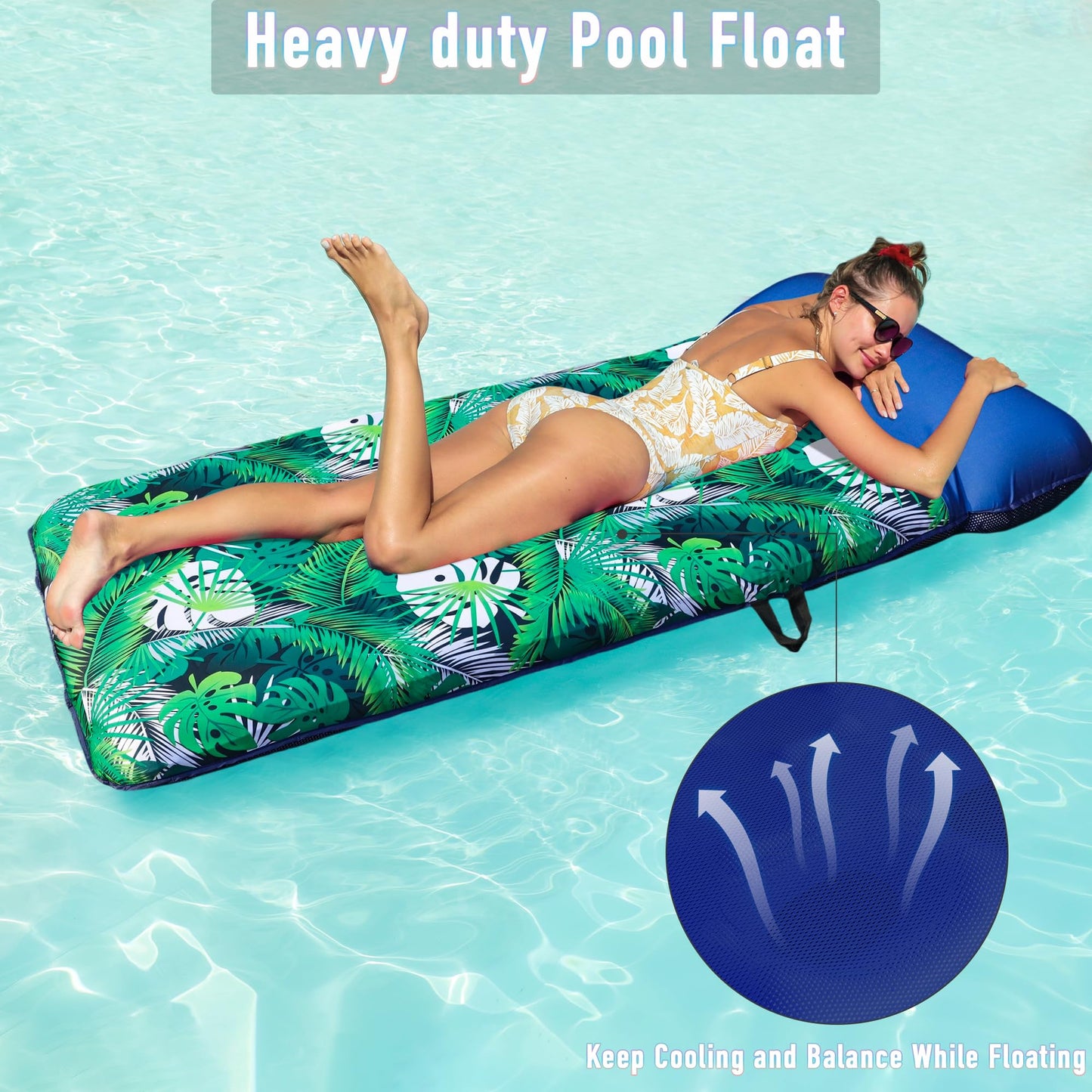 Finduwill Oversized Pool Lounger Floats Adults - 72'' X37'' Xl Fabric Covered Pool Floats With Headrest, Ultra-Comfort Pool Floa