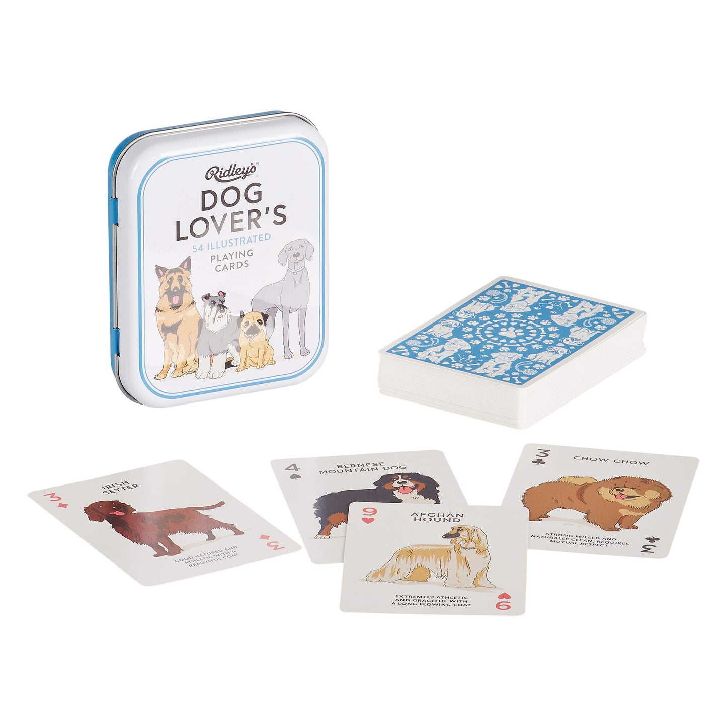 Ridley'S Games: Dog Lover’S Deck Of Playing Cards – 54 Unique Hand-Illustrated Dog Playing Cards – Includes A Durable Storage Tin For Easy Travel – Makes A Unique Gift Idea