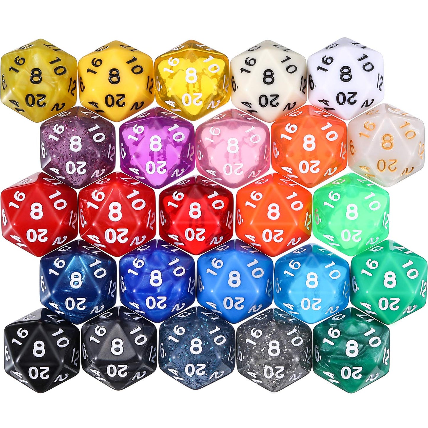 TecUnite 25 Pieces Polyhedral Dice Set with Black Pouch Compatible with RPG MTG and Others with Random Multi Colored Assortment(