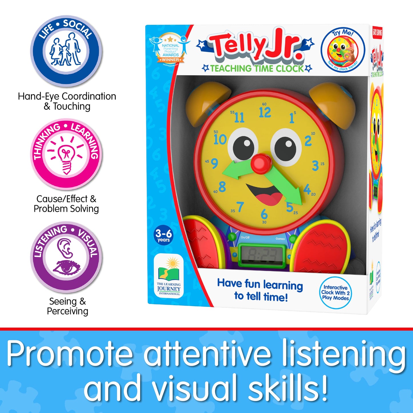 The Learning Journey - Telly Jr. Teaching Time Clock - Primary Color - Telling Time Teaching Clock - Toddler Toys & Gifts For Boys & Girls Ages 3 Years And Up - Award Winning Toys