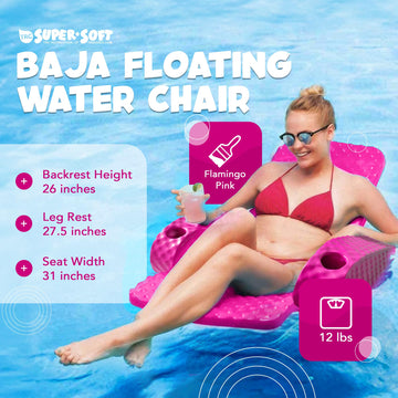 Trc Recreation Folding Baja Chair Foam Swimming Pool Float, Portable Super Soft Floating Lounger With 2 Cup Holders For Beach Essentials, Pink