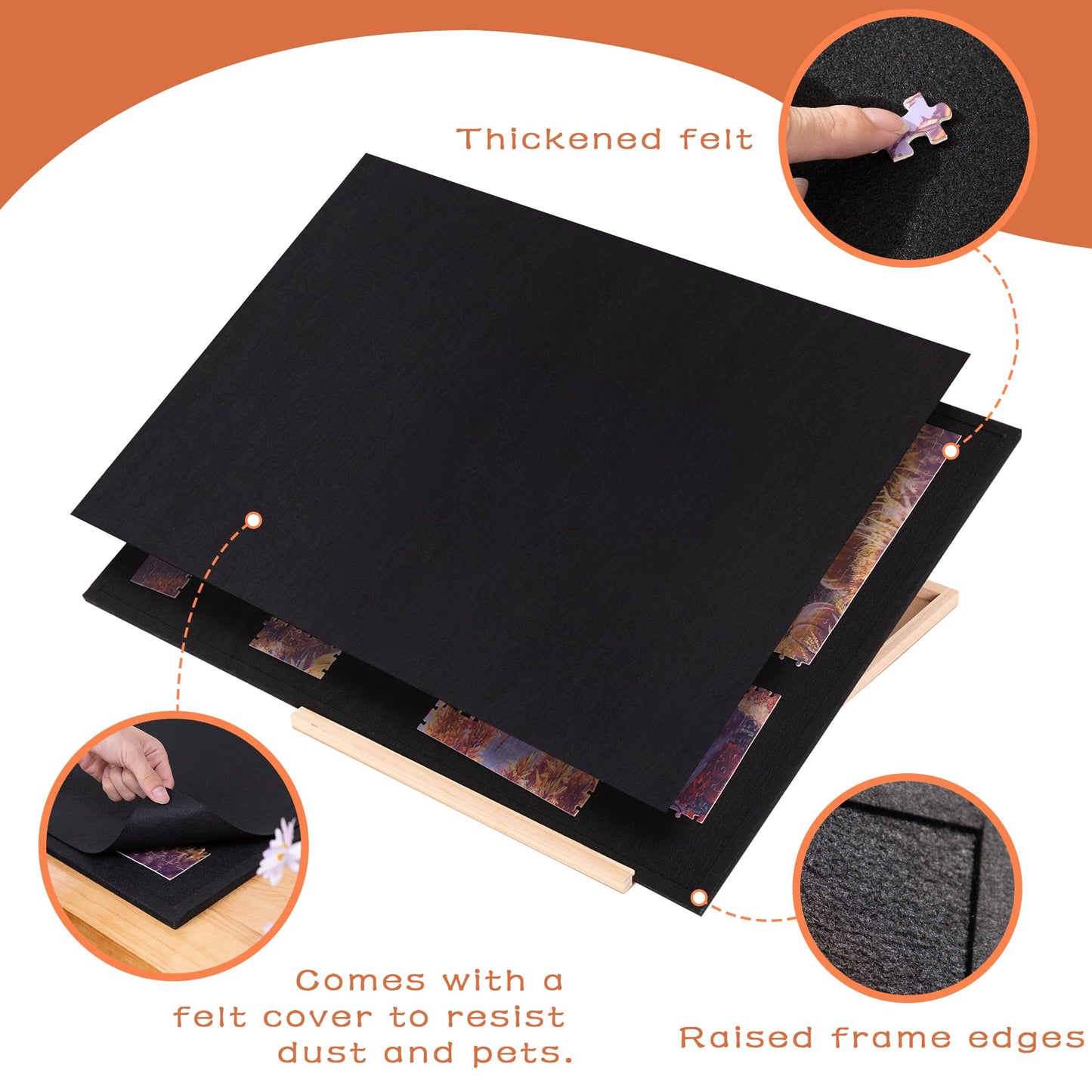 Tektalk Foldable Jigsaw Puzzle Board With 4 Angle Adjustable Bracket/Stand, Lightweight Portable Puzzle Mat Plateau With Wooden Easel, Foldaway Felt Puzzle Table, For Up To 1500 Pieces (Black)