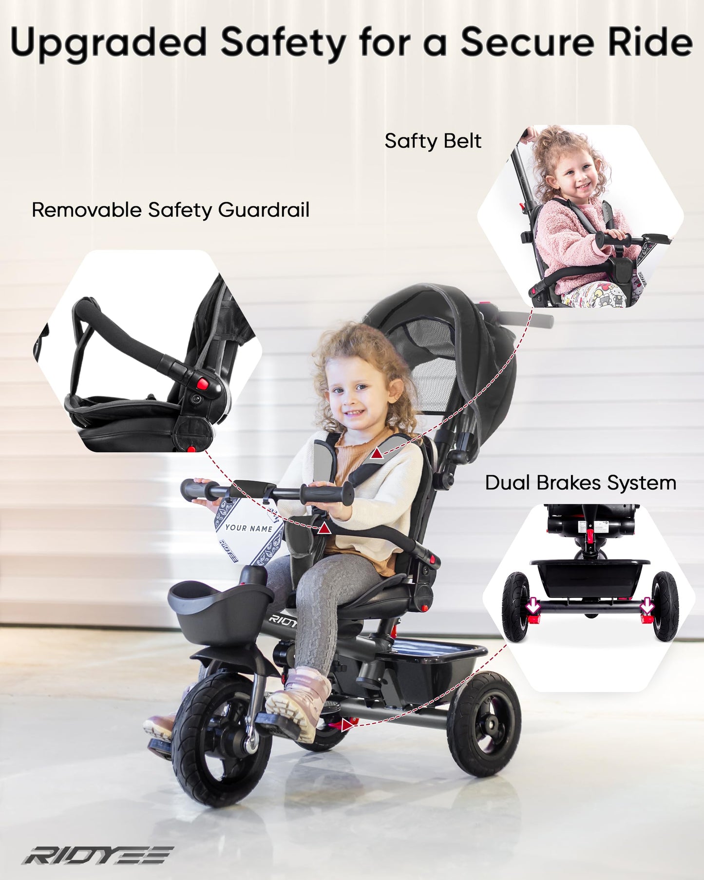 Ridyee 7-In-1 Tricycle For 18 Months To 5 Years, Rotatable Seat For Toddlers 1.5-3, Tricycle For 3-5 Years With Diy Stickers, Al