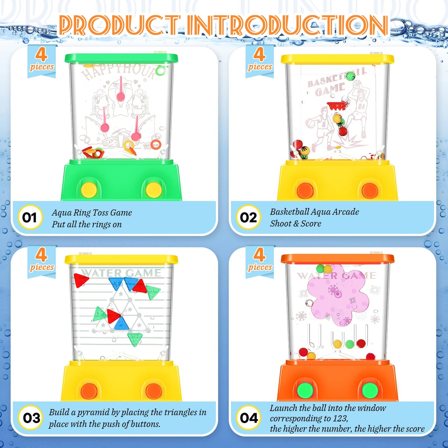 Zhanmai 16Pcs Handheld Water Game Arcade Water Ring Toss Water Tables for Beach Toy Party Favor Fun Game Entertainment, Without