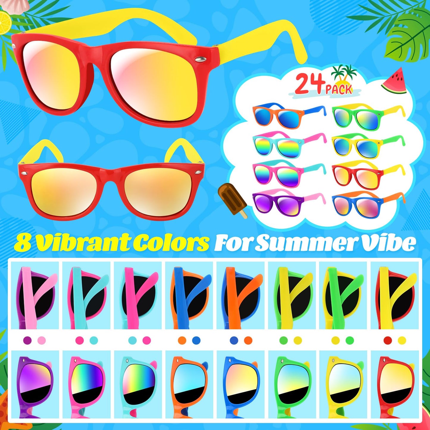 Giftinbox 24Pack Kids Sunglasses Bulk,Kids Sunglasses Party Favor?Neon Sunglasses For Kids Boys Girls Age 3-8,Valentines Day Gifts For Kids, Birthday Party ,Beach, Pool Party Favors