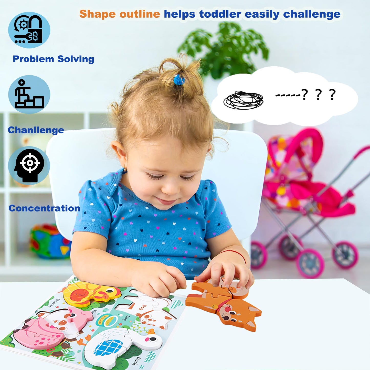 Farm Animal Puzzles For Toddlers 1-3, Kids Gifts For 2 3 Years Old Girls Boys,Wooden Puzzles For Toddlers 2-4, Montessori Toys Learning Educational Toys Ages 2-3