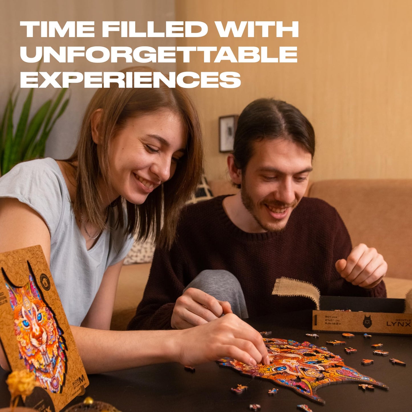 Unidragon Original Wooden Jigsaw Puzzles - Gentle Lynx, 297 Pcs, King Size 10.6'X16.1', Beautiful Gift Package, Unique Shape Best Gift For Adults And Kids