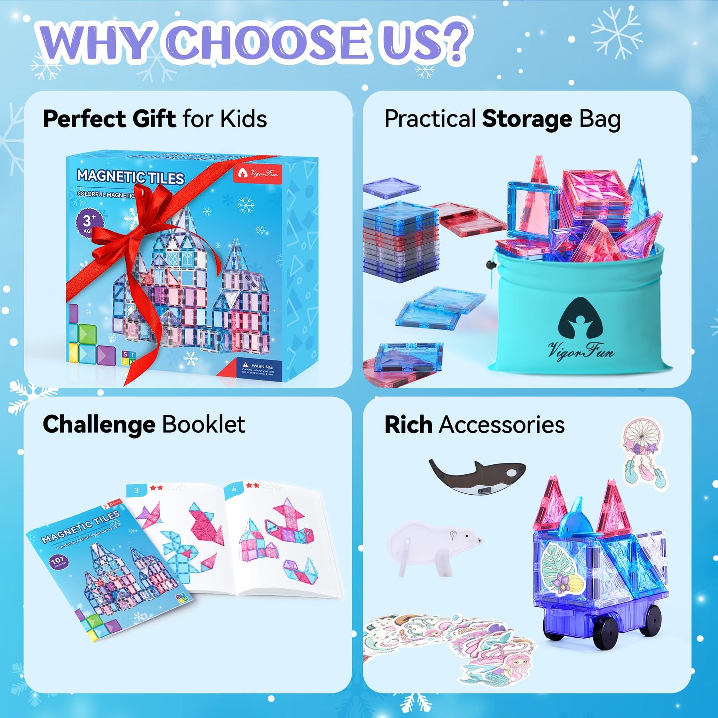 Magnetic Tiles Set, Frozen Magnet Building Blocks With Car Animal Models And Stickers, Construction Educational Stem Sensory Toy