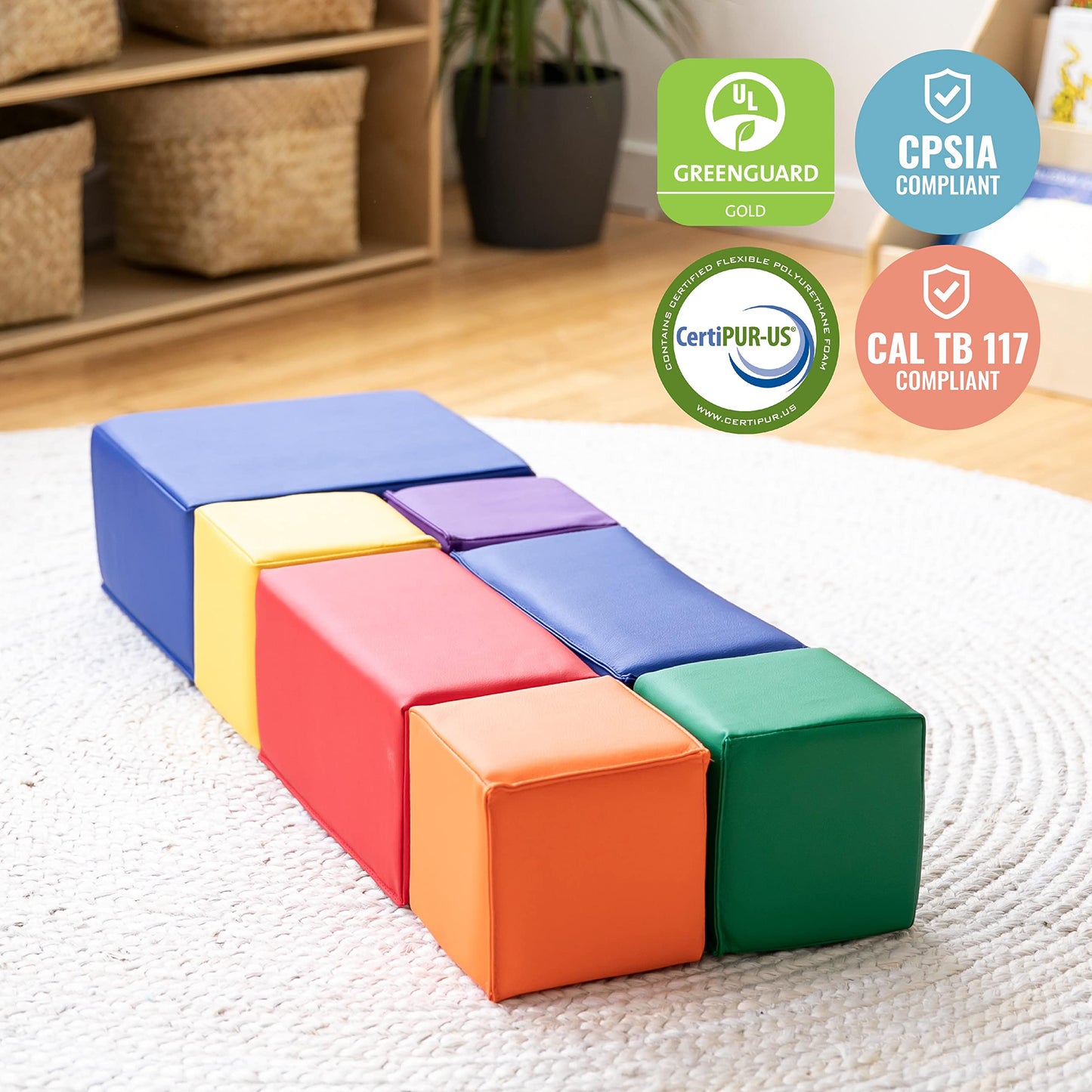 Ecr4Kids Softzone Big Foam Building Blocks, Soft Playset, Assorted, 7-Piece