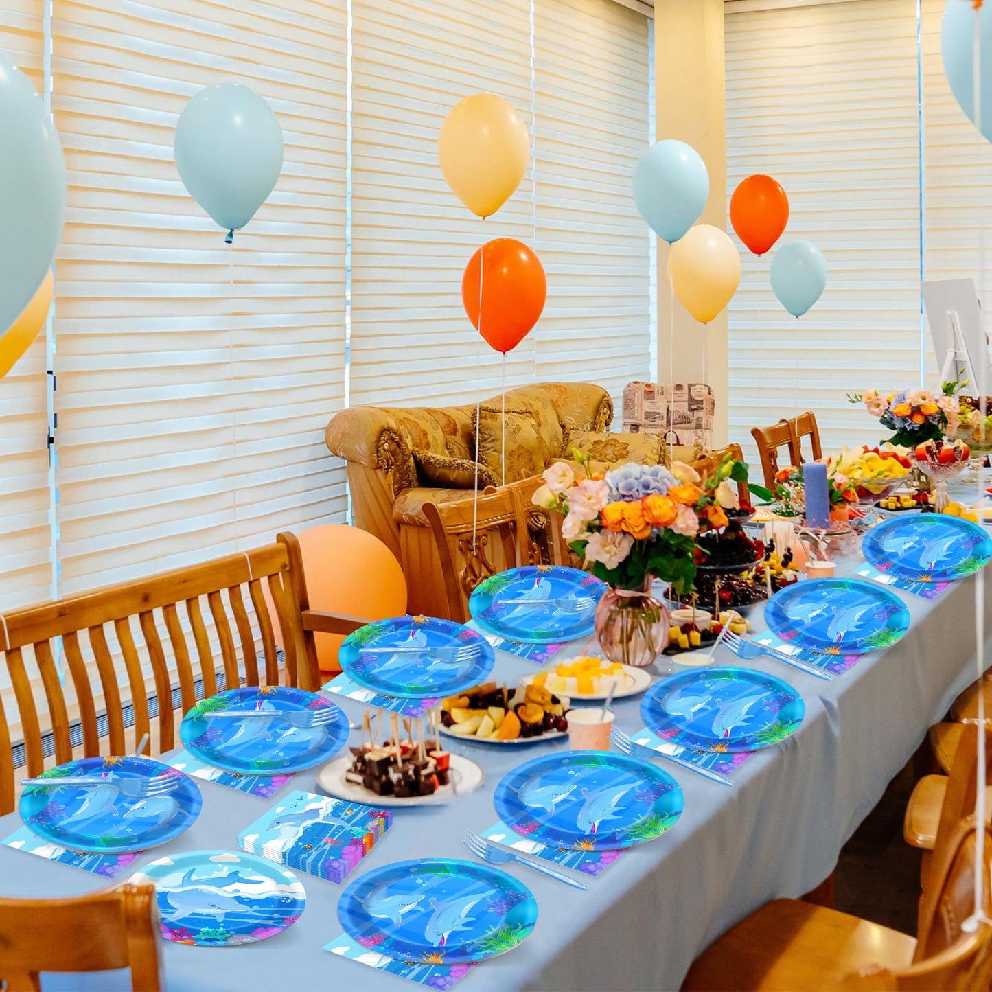 96 Pcs Dolphin Theme Party Supplies Set Ocean Dolphin Plates And Napkins Disposable Tableware Under The Sea Birthday Decorations