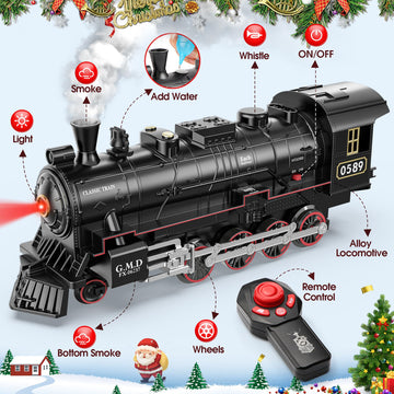 Hot Bee Train Set For Boys, Alloy Remote Control Train Sets With Steam Locomotive, Light Up Cars And Tracks, Electric Trains Set
