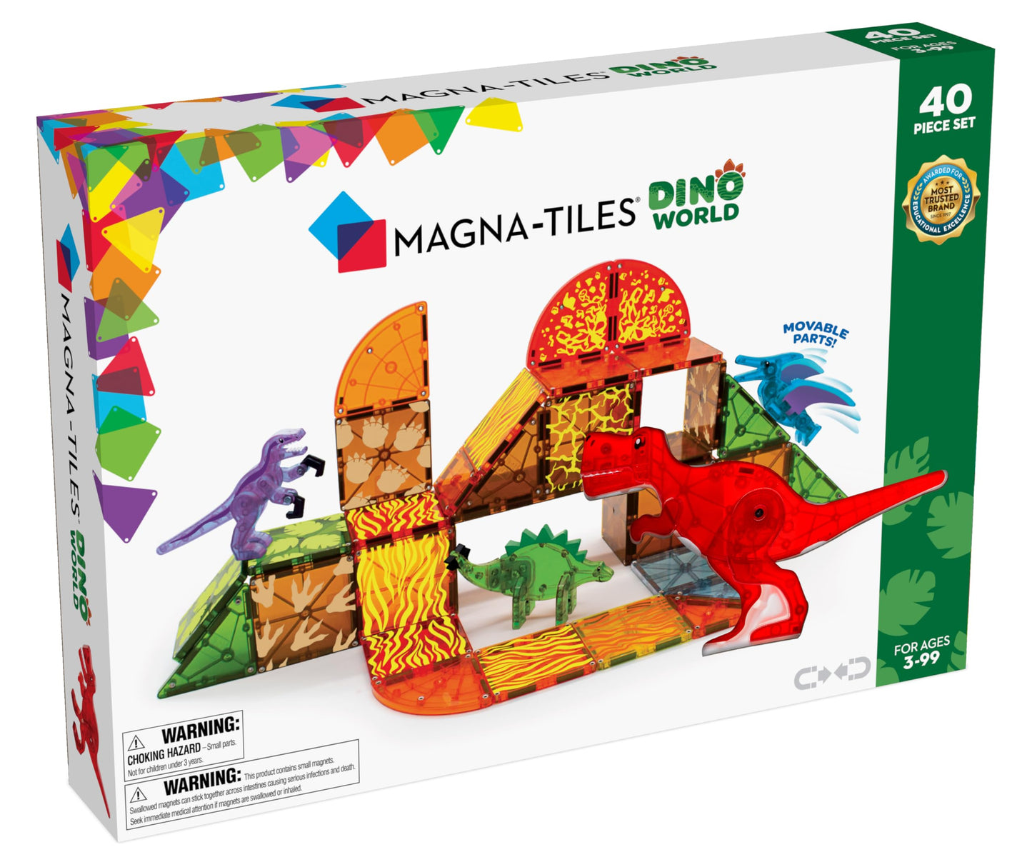 Magna-Tiles Dino World 40-Piece Magnetic Construction Set, The Original Magnetic Building Brand