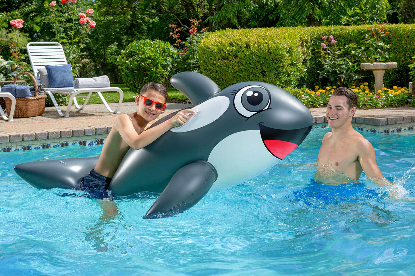 Poolmaster Jumbo Whale Rider Inflatable Swimming Pool Float Grey Large